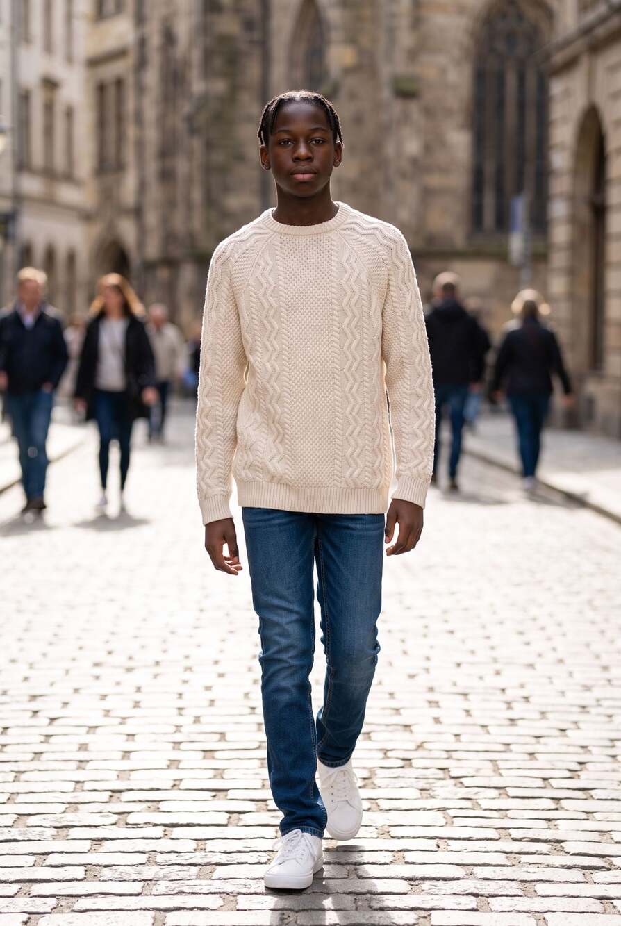 Abercrombie & Fitch Cream Cotton Cable-Knit Crewneck Fisherman Sweater